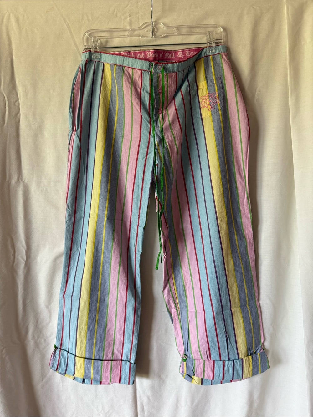 VTG Y2K VS PINK Roll Up Rainbow Stripe Pajama Pants M